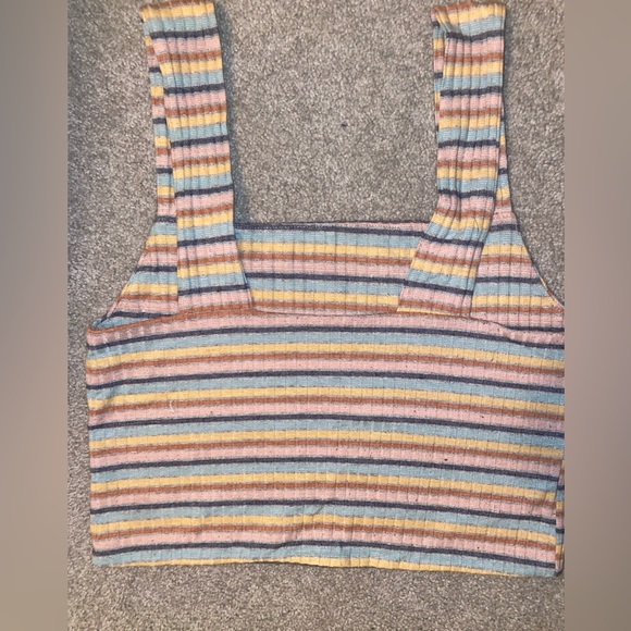 American Eagle Stripped Square Neck Cropped Multicolour Top | Size: M - Picture 3 of 4